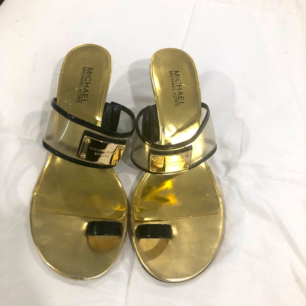 Michael Korea gold and black open toed heels